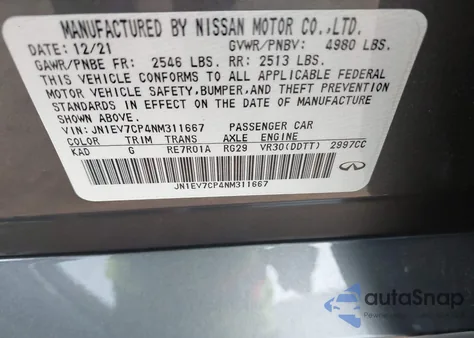 2022 Infiniti Q50 Sensory из США, поврежденный, VIN JN1EV7CP4NM311667